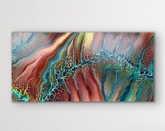 Beautiful Running Canyon River Inspired Swipe and Spin Abstract Fluid Art Acrylic Pour Painting. Canvas size: 10"x 20"