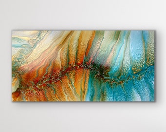 Beautiful Fire and Ice Inspired Abstract Fluid Art Swipe and Spin Painting on Canvas. Canvas size: 12"x 24"