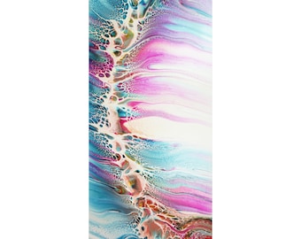 Colorful Pink, Peach and Blue Abstract Fluid Art Acrylic Pour Swipe and Spin Giclee Print. Different sizes available.