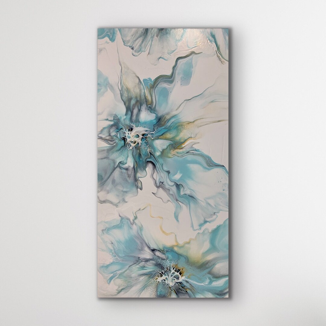 Beautiful Light Blue Gold and Grey Abstract Fluid Art Acrylic Etsy