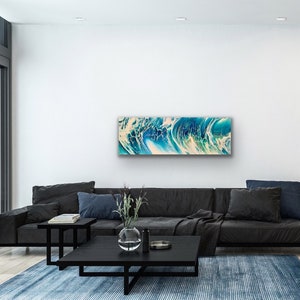 Ocean Inspired Blue, Gold and White Abstract Textured Acrylic Fluid Art ...
