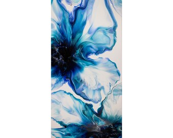 Beautiful Blue Iris Flower Inspired Abstract Fluid Art Acrylic Pour Print. Different sizes available!