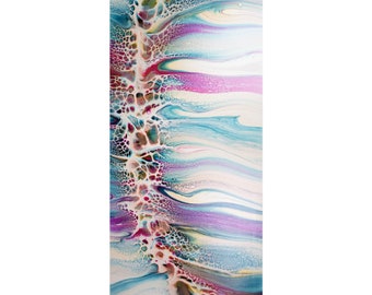 Colorful Pink, Peach and Blue Abstract Fluid Art Acrylic Pour Swipe and Spin Giclee Print. Different sizes available.