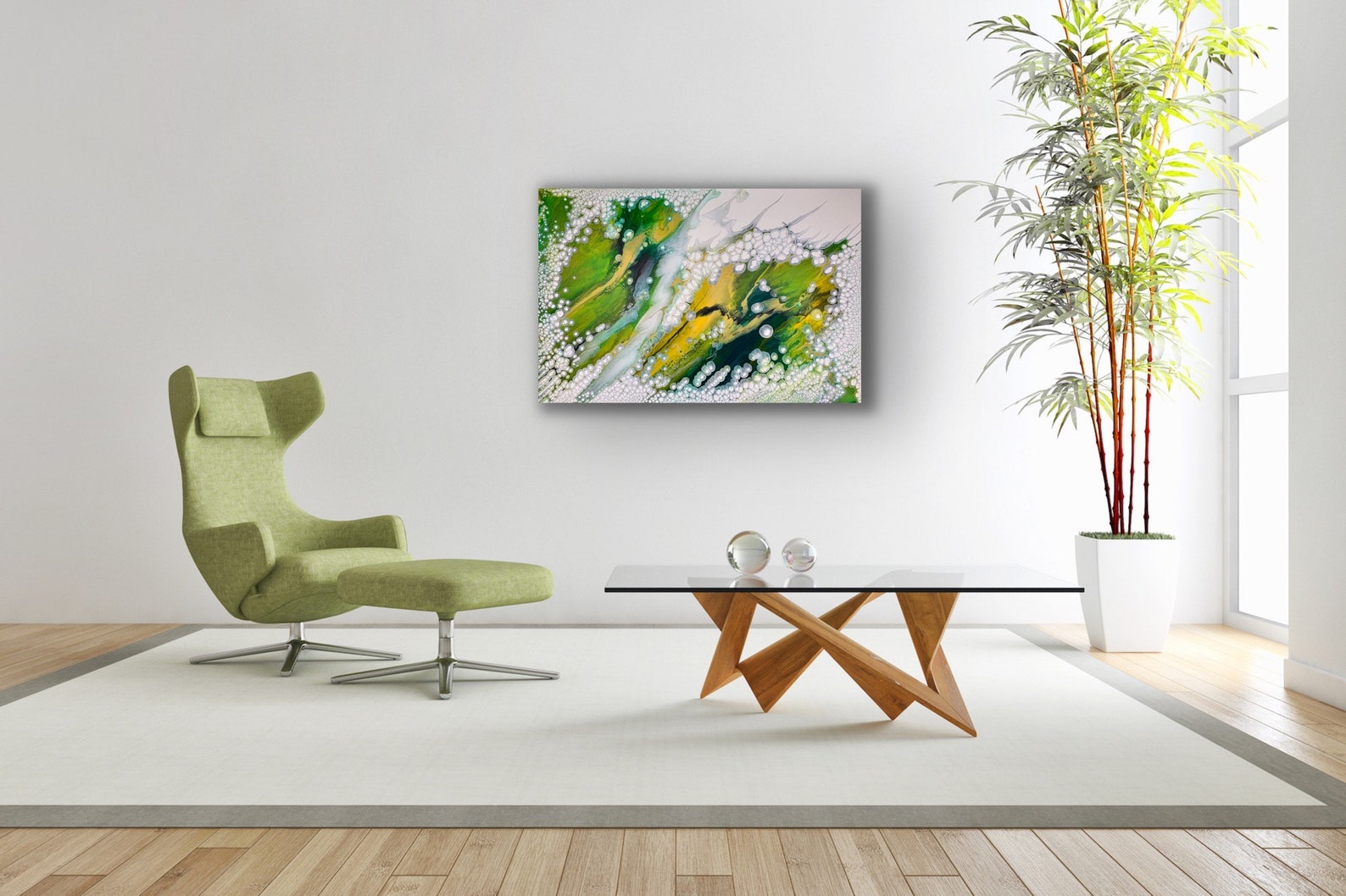 Stunning Shades of Green, Yellow and Grey Abstract Nature Inspired