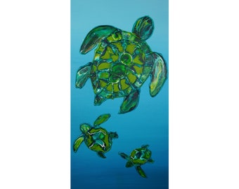 Swimming Sea Turtle Fluid Art Acrylic Pour Giclee Print. Ocean / Beach Inspired. Different sizes available.