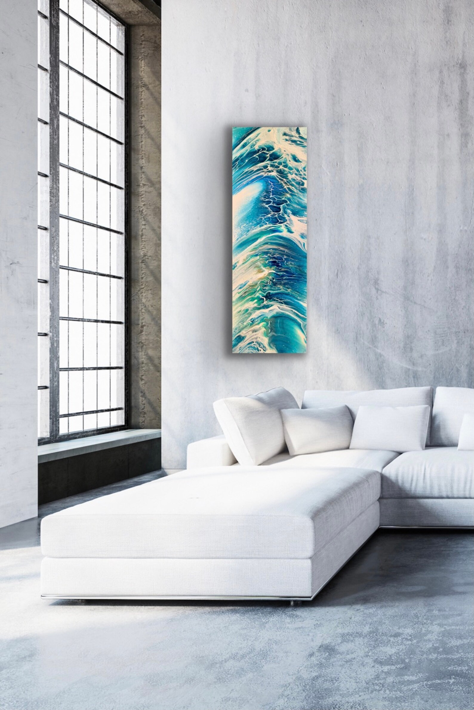 Ocean Inspired Blue, Gold and White Abstract Textured Acrylic Fluid Art ...