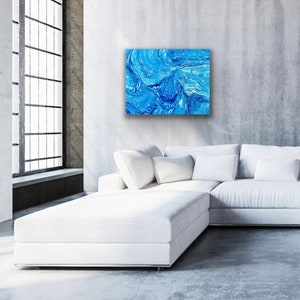 Ocean Inspired Blue and White Fluid Acrylic Abstract Art on Canvas ...