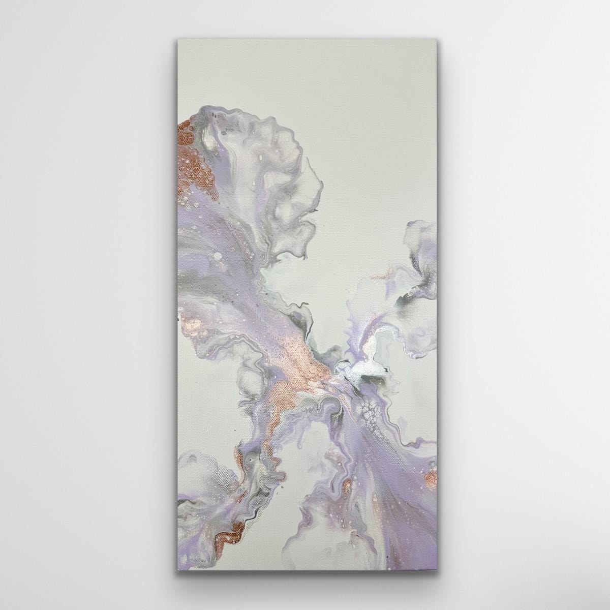 Beautiful and Soft Lavender and Rose Gold Abstract Fluid Art Acrylic Pour Dutch Pour Painting. Canvas size: 10"x 20"