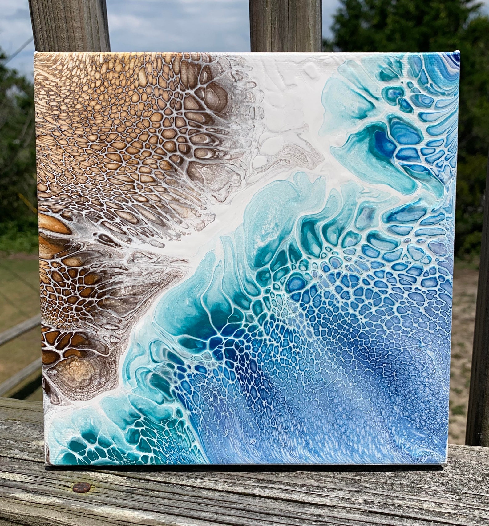 Beach Inspired Abstract Fluid Art Painting. Original Art. Etsy