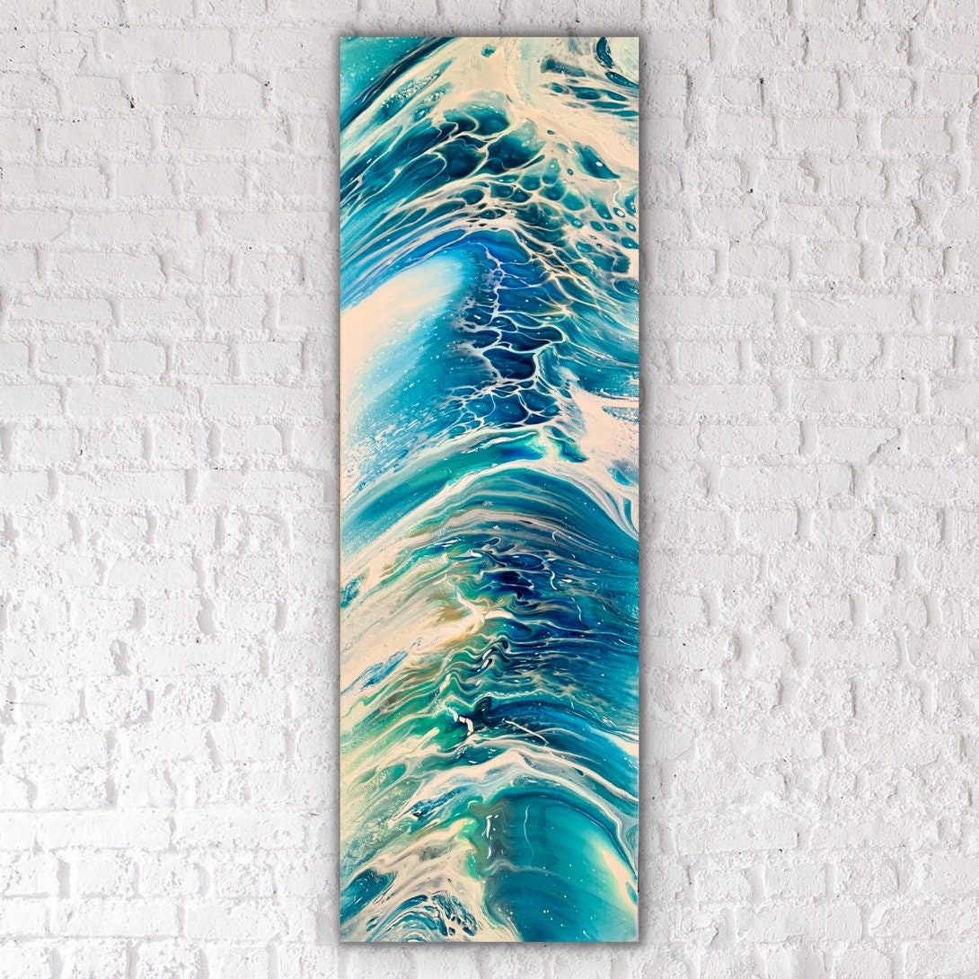 Ocean Inspired Blue, Gold and White Abstract Textured Acrylic Fluid Art ...