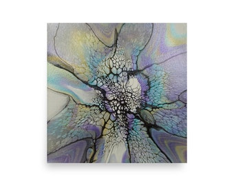 Purple Metallic Fluid Art Acrylic Pour Bloom Print. Giclee Print