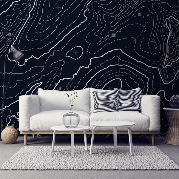 Wallpaper Dark Topographic Map #241 | Wallpaper, Classic Wallpaper, Self-adhesive Wallpaper, Non-woven Wallpaper, Self-adhesive Wallpaper