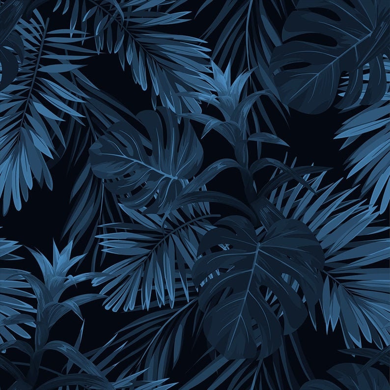Blue Dark Leaves Wallpaper 263 Wallpaper Classic | Etsy