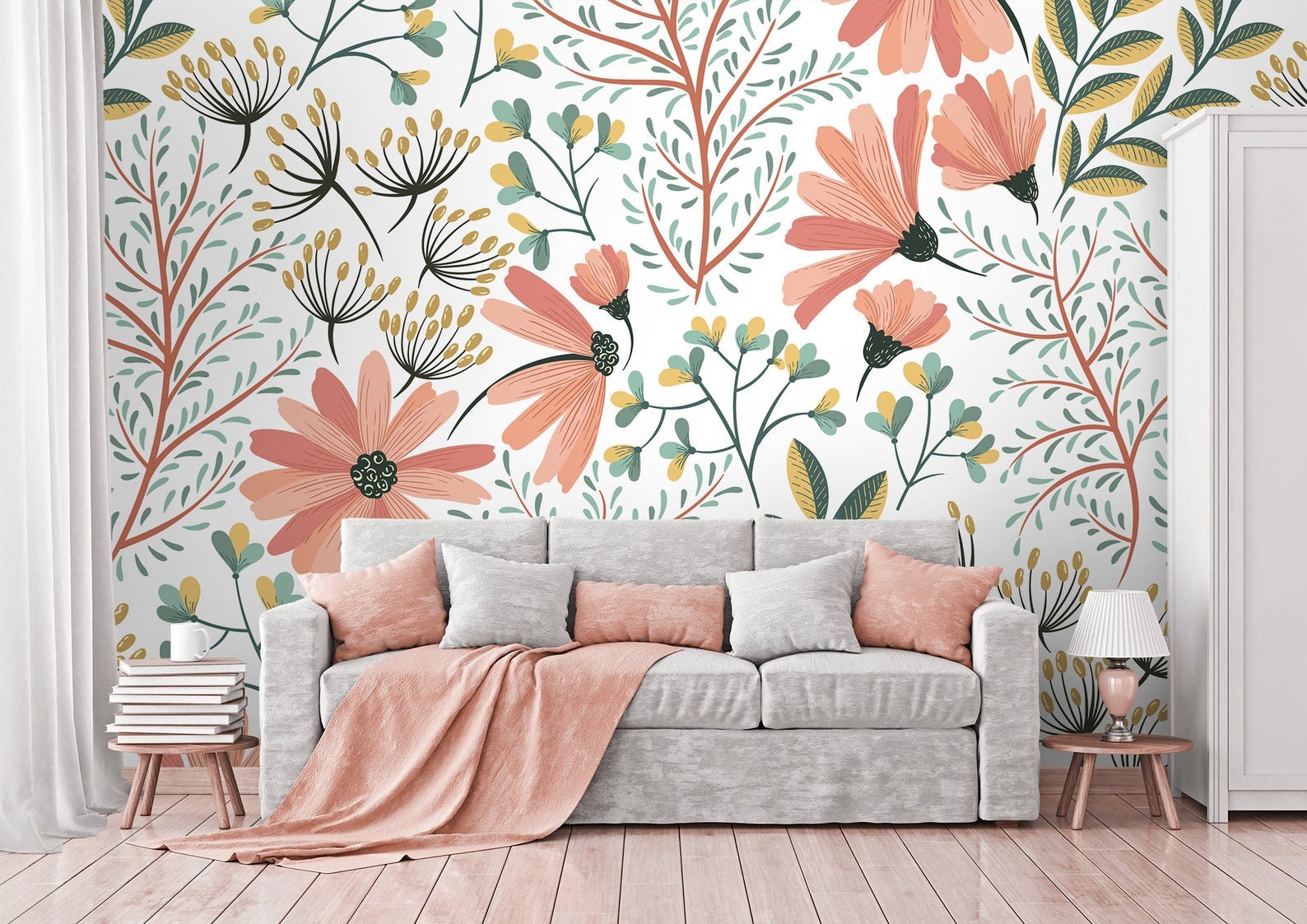 Pink Floral Wallpaper 239 Wallpaper Classic Wallpaper Etsy