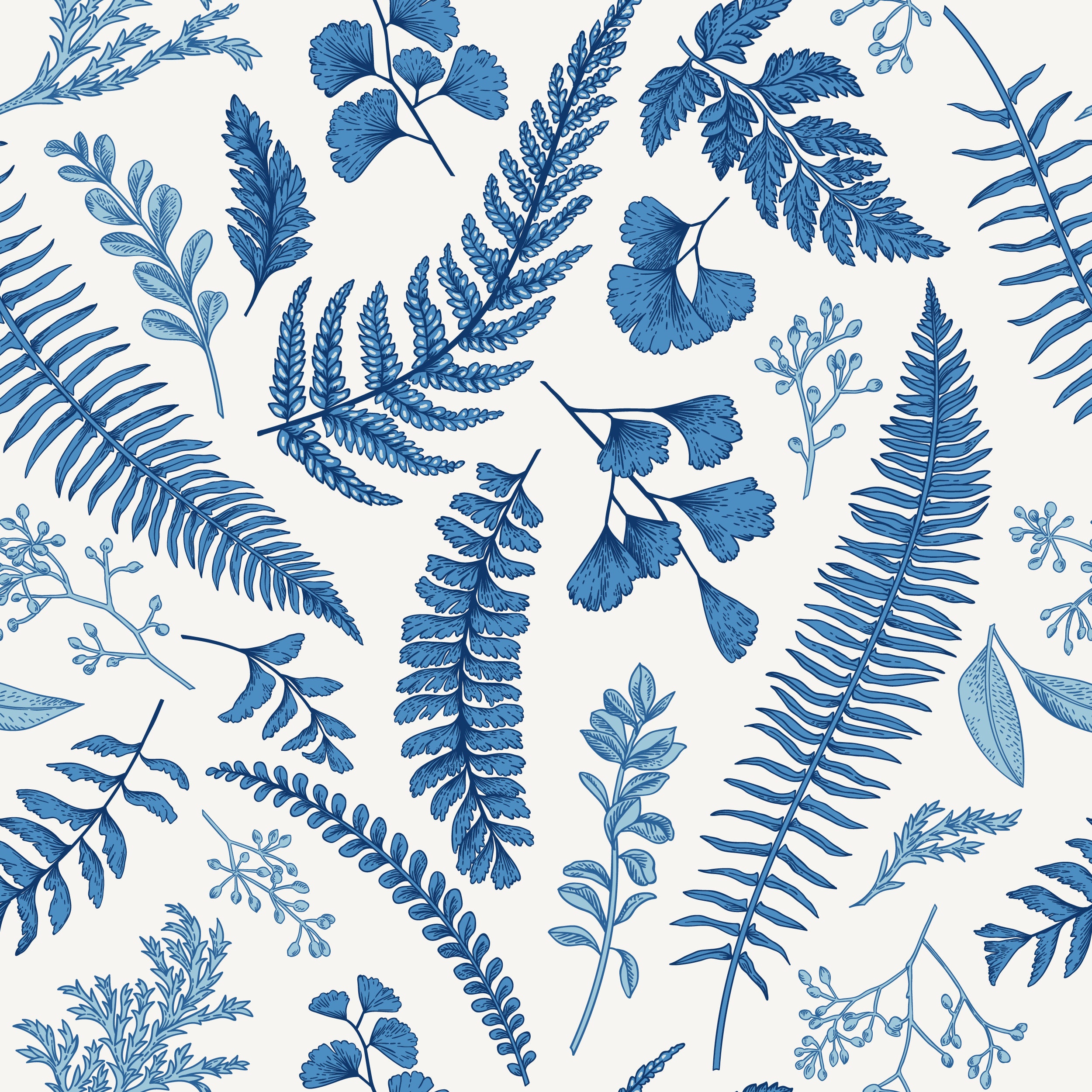 Wallpaper Blue Ferns 302 Wallpaper Classic Wallpaper | Etsy