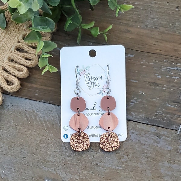 Orange Gemstone Trio Earrings, Fall Brown Ombre Earrings, Copper Rust Earrings, Autumn Dangle, Halloween Earring, Thanksgiving Earrings