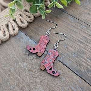 Western Cowboy Boot Earring, Rustic Boot Earrings, Teal Cowgirl Boots, Country Music Earring, Texas Boot Dangle, Rodeo Earring