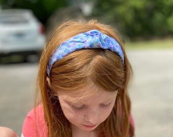 Mermaid Scales Headband, Summer Beach Knotted Headband, Mermaid Birthday Top Knot, Toddler Mermaid Theme Headband, Purple Blue Headband