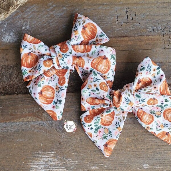 Fall Pumpkin Hairbow, Autumn Bow Set, Floral Pumpkin Piggies, Holiday Piggie Bows, Thanksgiving Bow,