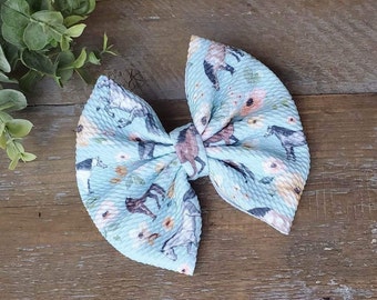 Horse Hairbow, Spring Floral Hairbow, Pony Hair Bow, Wild Horse Equestrian Headband, Animal Hairclip, Cowgirl Horse Birthday Bow