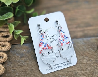 4th of July Gnome Stud Earrings, Patrioyic Star Earring, Patriotic Earrings, Holiday Gnome Dangle, Gnome Lover Gift, Red White Blue Earring