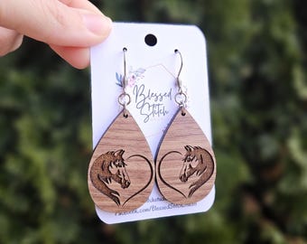 Horse Earrings, Wood Horse Earring, Cowgirl Dangle, Western Jewelry, Country Farm Theme, Horse Lover Gift, Rodeo Earring, Wild Mustangs