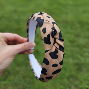Heart Knotted Headband, Black and Brown Headband, Fall Top Knot, Animal Print Headband, Autumn Headband