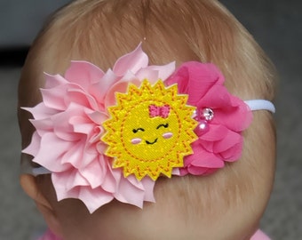 Sunshine headband, Sunshine Birthday, One Sunshine Theme, Summer birthday bow, baby bow, Toddler Bow, Flower headband