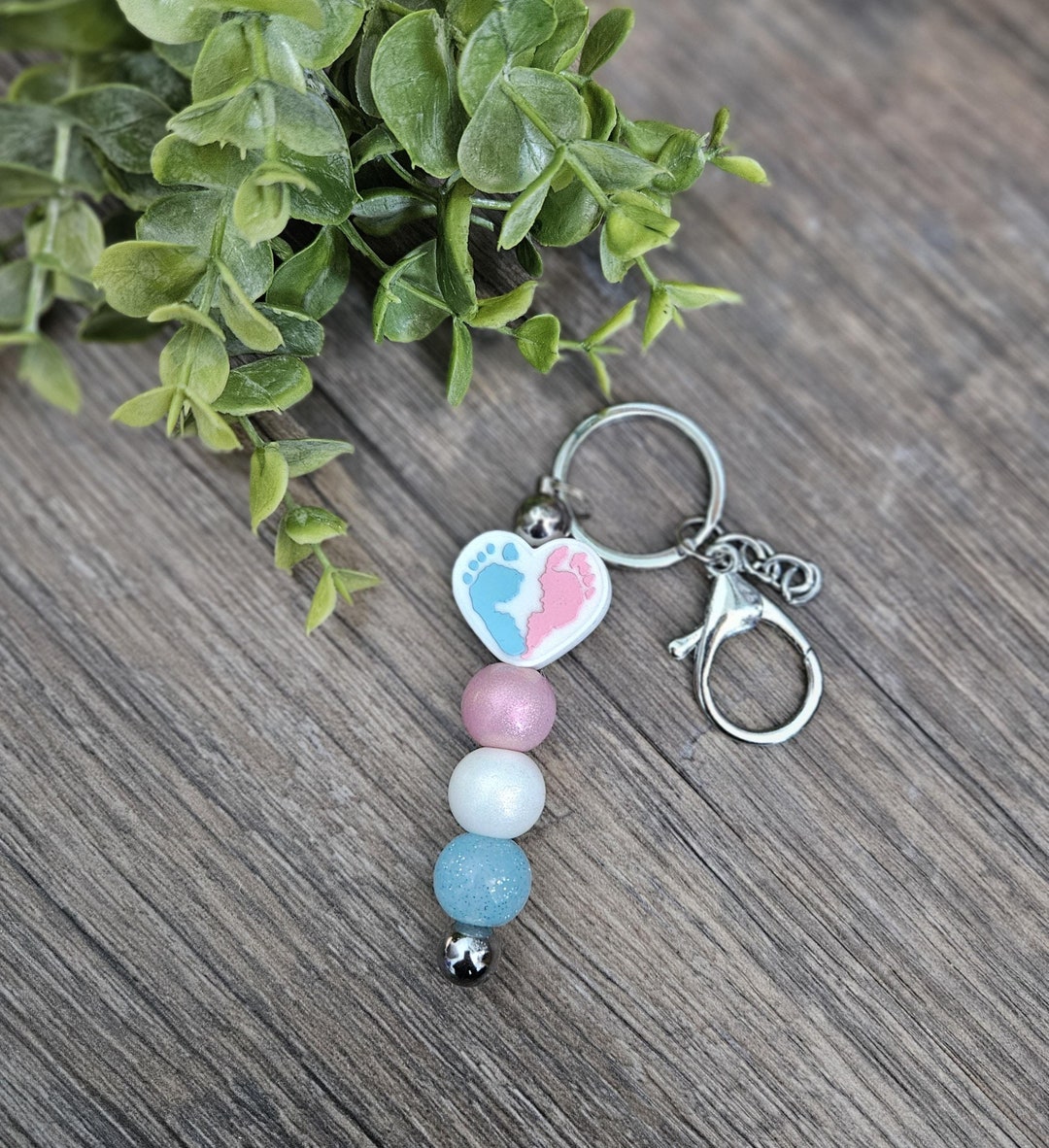 Silicone Bead Mom Keychain, Baby Rememberance Keyring, Baby Footprint ...