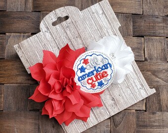 American Cutie headband, Patriotic hairbow, Picnic hairbow, 4th of July, Summer Hair Bow, Baby headband, Red White Blue,  Holiday headband
