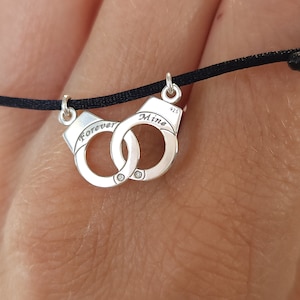 Forever mine handcuff men&#39;s bracelet, Personalised red or black jewelry for him, Long distance anniversary gift,Leaving guy sentimental gift