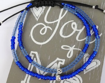 Matching Couple Bracelets: Sterling Silver & Blue Glass Bead Set
