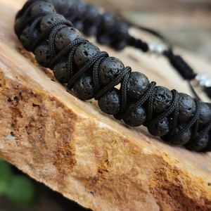 Men&#39;s lava bracelet. Double lava gemstone bracelet.Healing Gemstones jewelry for him. Black man&#39;s bracelet. Essential oil diffuser bracelet