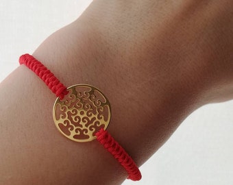 Red String Bracelet: Gold Mandala, Kabbalah Protection Jewelry