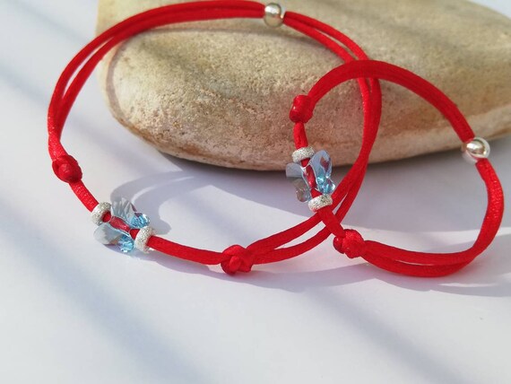 Pulseras Conjunto de 2 Bebé pie para la madre y el Bebé Red Protección mal de ojo hecho a mano