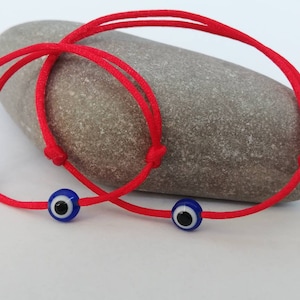 Mother and baby Nazar eye bracelets. Satin red string. Evil eye thread for baby, Mommy & Me Kabbalah red thread set. Newborn simple evil eye