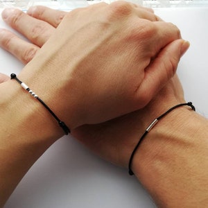 Cadeau couple personnalisé, bracelets couple code Morse. Cadeau personnalisé meilleur ami, cadeau interurbain, cadeau assorti pour couple, cadeau de départ image 3