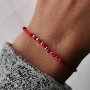 Seven knots red bracelet. Kabbalah red string of fate. Good luck red thread. 7 knots protection jewelry. Women&#39;s red bracelet. Gift for her