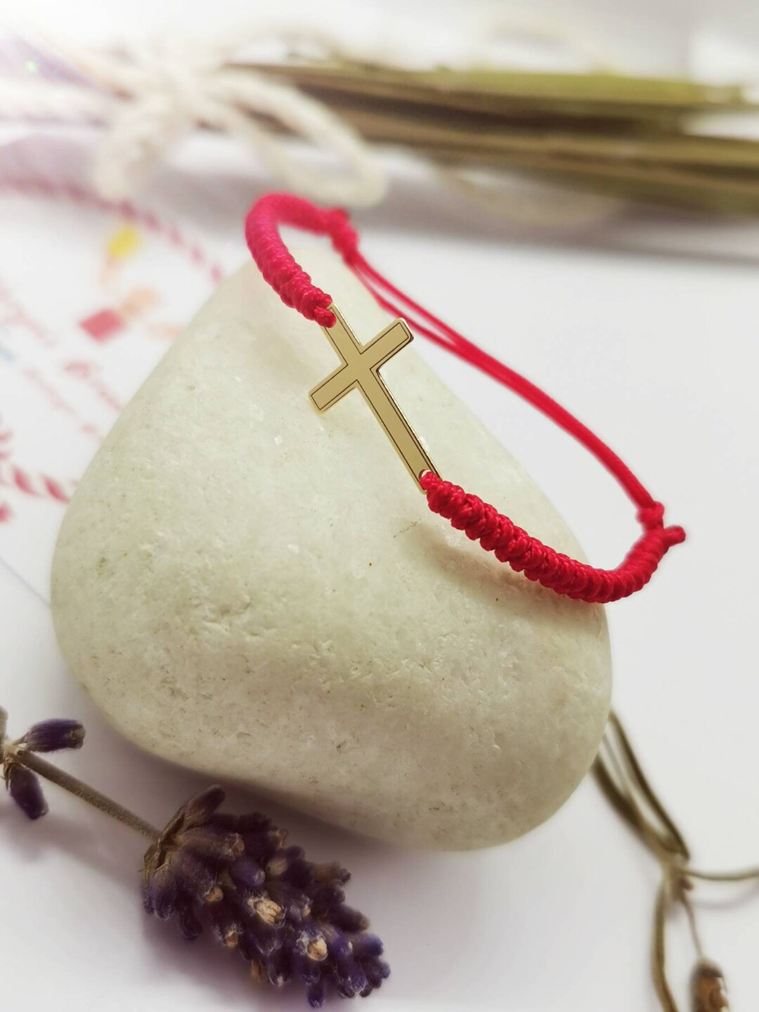 14k Gold Cross Red Bracelet for Baby. Christening Baby. Children's