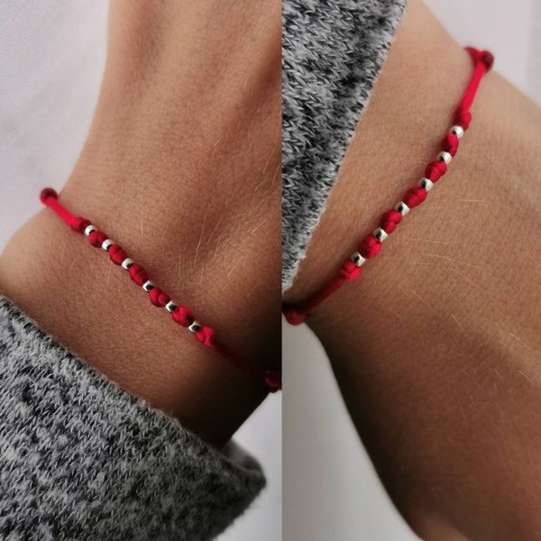 Seven knots red bracelet. Kabbalah red string of fate. Good luck red thread. 7 knots protection jewelry. Women's red bracelet. Gift for her