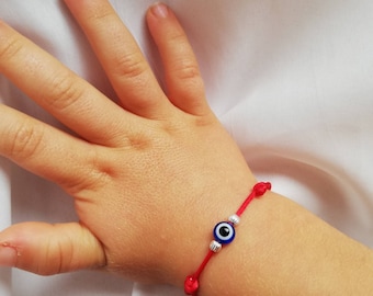 Bracciale protezione bambino occhio Nazar. Braccialetto rosso tradizionale per bambini. Neonato con cordino rosso Kabbalah. Filo rosso del malocchio del bambino