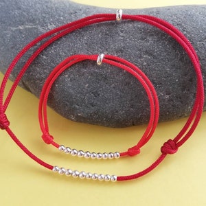 Kabbalah red string Mother and Baby set bracelets. Silver 925 beads simple red bracelets set, Mom and baby set.Protection red thread newborn