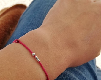 Custom Red string Morse code bracelet. Silver initial jewelry for women. Personalised bracelet for girl, Red string of fate. Good luck cord