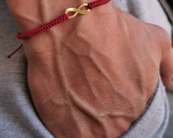 Infinity Men's bracelet. Red bracelet Men's macrame. Guy gift. Anniversary gift for him. Men's gift . Long distance gift for him. 14k gold