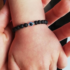 Nazar eye bracelet for child. Lava stone bracelet for baby. Gift for grandson. Evil eye protection. Volcanic bracelet. Nephew baby shower