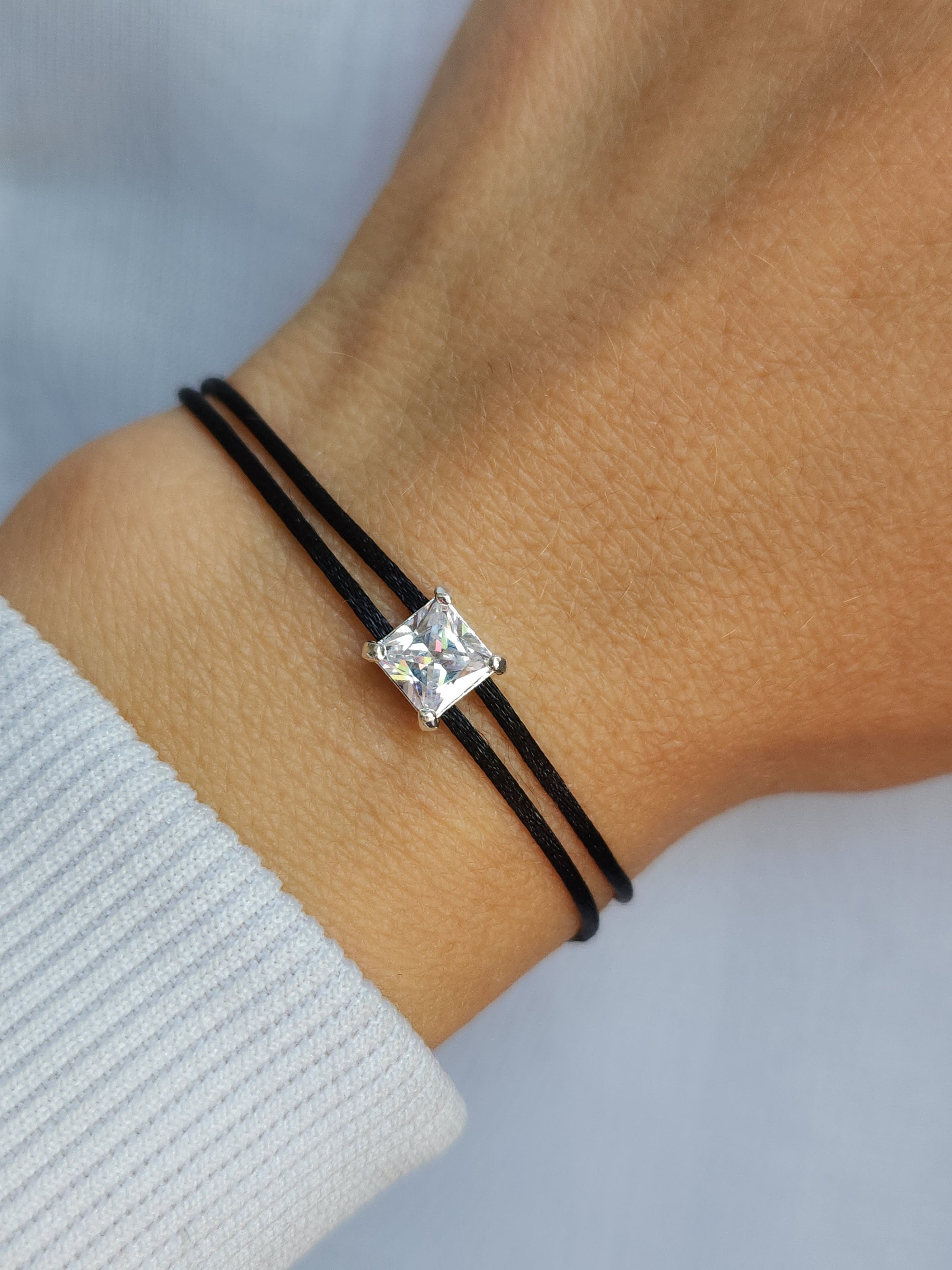 1 pezzo Braccialetto con perline argento 925 nero sintetico zirconia cubica regolabile | SHEIN ALIA