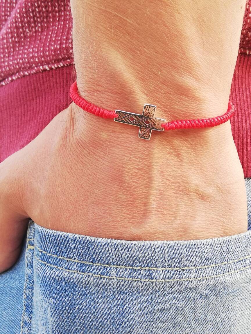 Cross 925 Men's Bracelet . Red Thread Bracelet. Christian Etsy