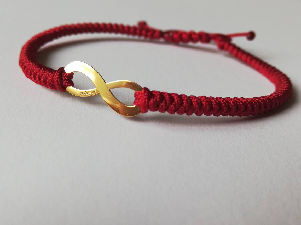 Infinity Tiny Red Thread Bracelet - Gold