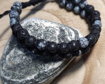 Black beaded bracelet for men. Double lava bracelet.Healing Gemstones jewelry for him. Leaving guy gift. Essential oil diffuser. Anniversary