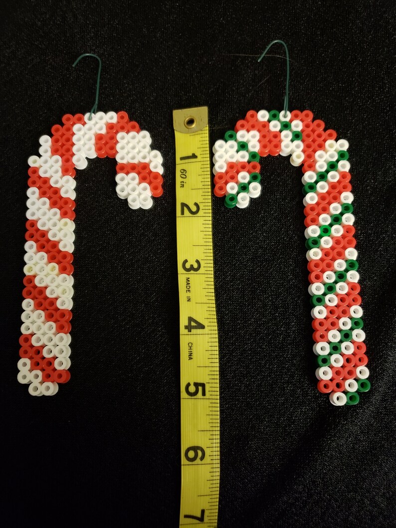 Candy Cane Ornament made with Perler Beads Etsy